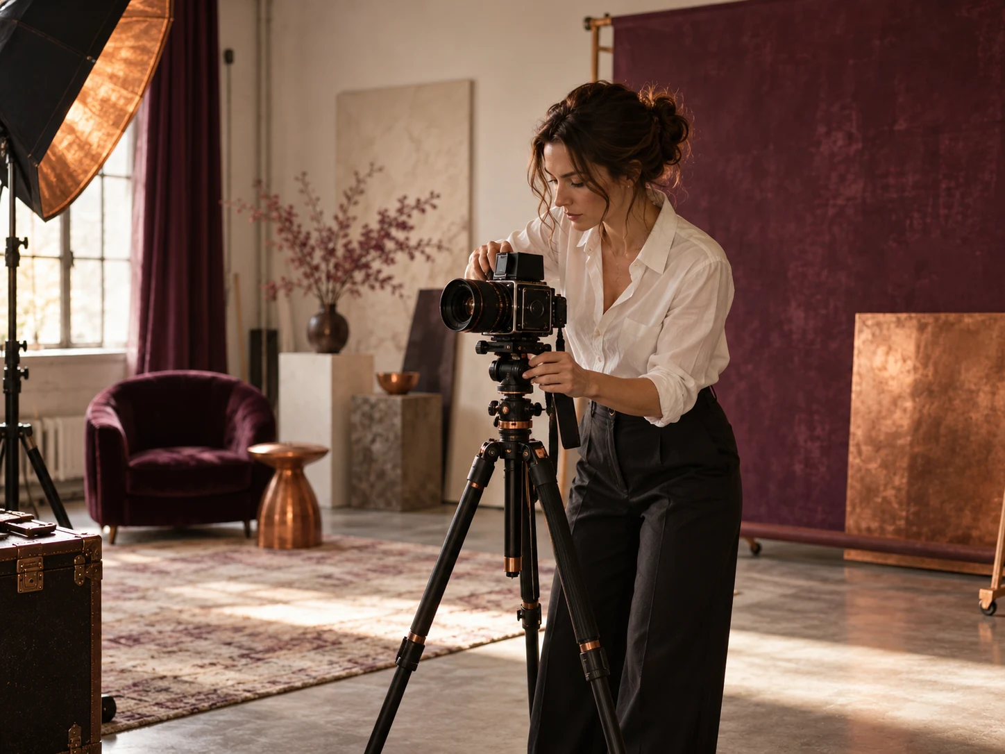 A photographer working in a private studio